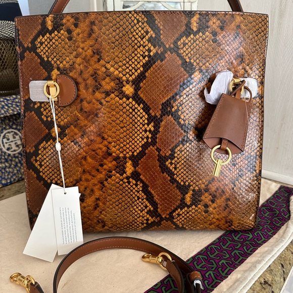 New Tory Burch Lee Radziwill Exotic Double Bag - Picture 15 of 16